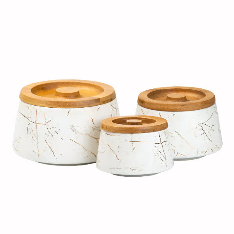 Ceramic Containers with Bamboo Lid 3 Pcs jars