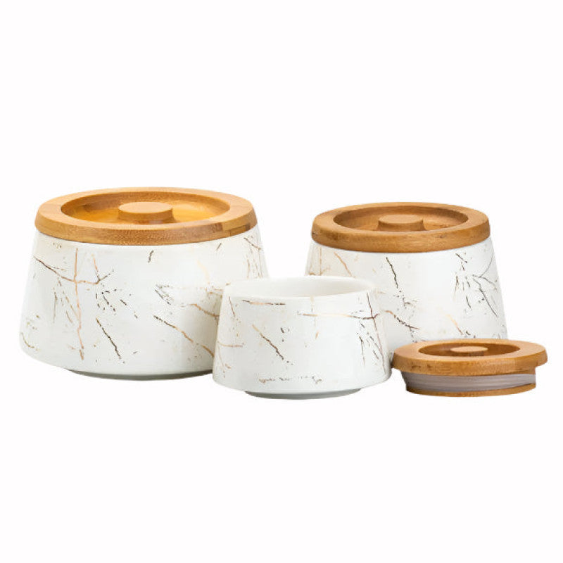 Ceramic Containers with Bamboo Lid 3 Pcs jars