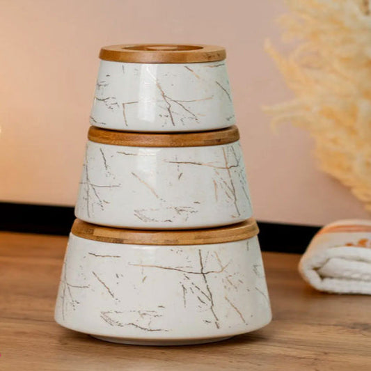 Ceramic Containers with Bamboo Lid 3 Pcs jars