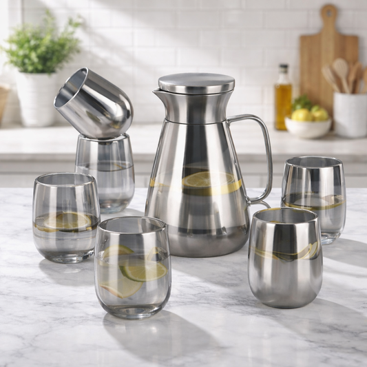 7-Piece Stainless Steel Water Set – Elegant Drinking &Serving Set for Home Use