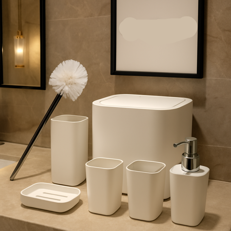 Luxury White 6-Piece Bathroom Accessories Set | Elegant Bathroom Organizer & Decor