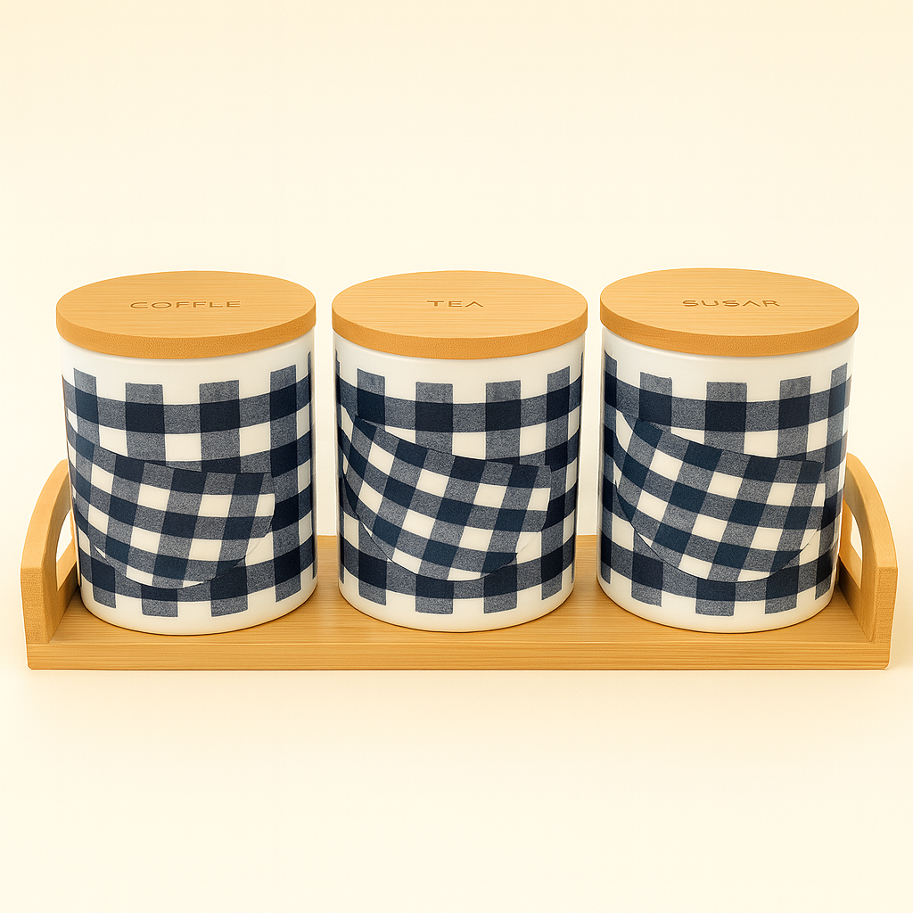 Classic Checkered Ceramic Jar Set