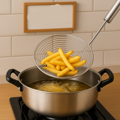 Stainless Steel Deep Fryer Colander – Oil Strainer & Kitchen Skimmer (Large)