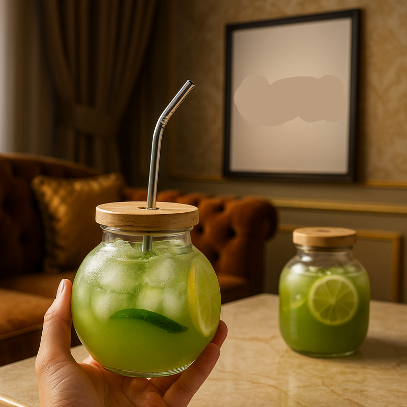 Pomegranate Ice Tea with Straw – Refreshing Drink