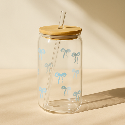 Bow Style Mason Jar With Straw