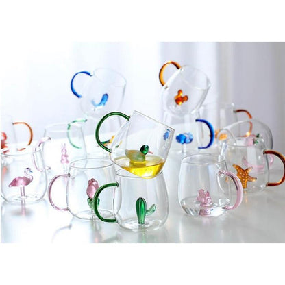 400ml 3D Cartoon Animal Glass Mug – Creative Coffee, Milk & Tea Cup with Handle | Adornia.pk