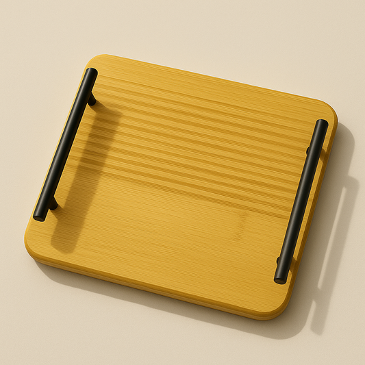 2-Piece Bamboo Serving Tray Set with Black Metal Handles