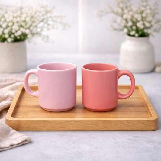 Set of 2 Mini Ceramic Coffee  Mug Light Pink & Dark Pink Color Cups | Modern Tea & Coffee Mug Set