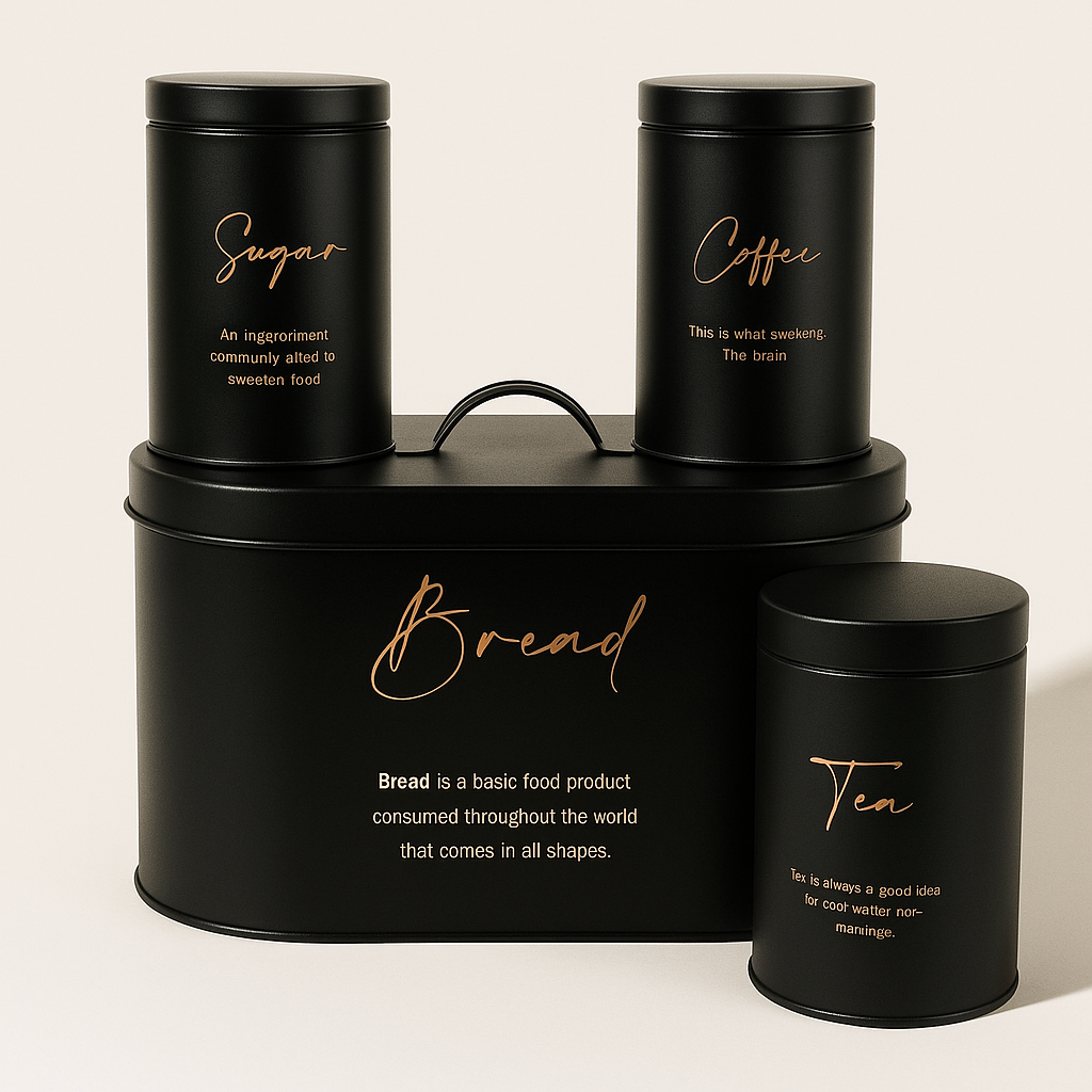 4-Piece Metal Bread Bin and Canister Set - Black