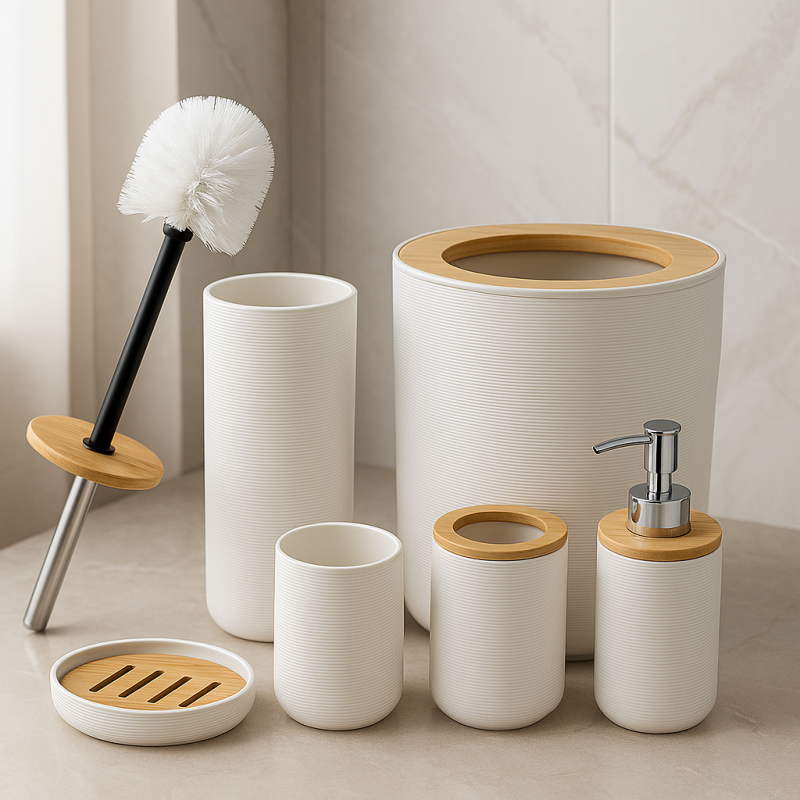 Luxury White 6-Piece Bathroom Accessories Set | Elegant Minimalist Bathroom Decor & Organizer