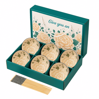 Japanese Floral Elegance Ceramic Bowls - Set of 6