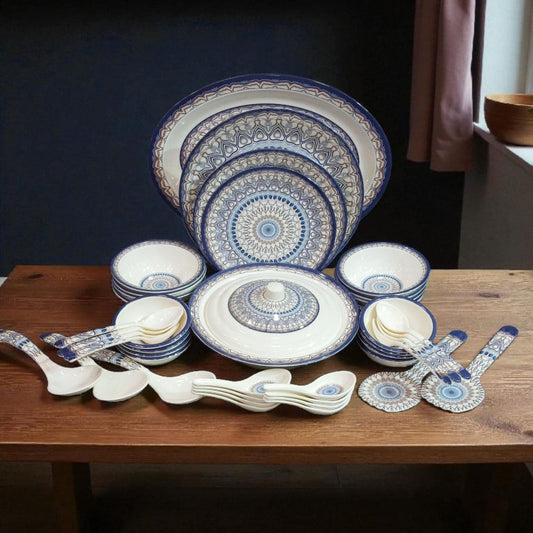 Elegant 68 PCS Melamine Dinnerware – Classic Blue Mandala Style | Adornia.pk