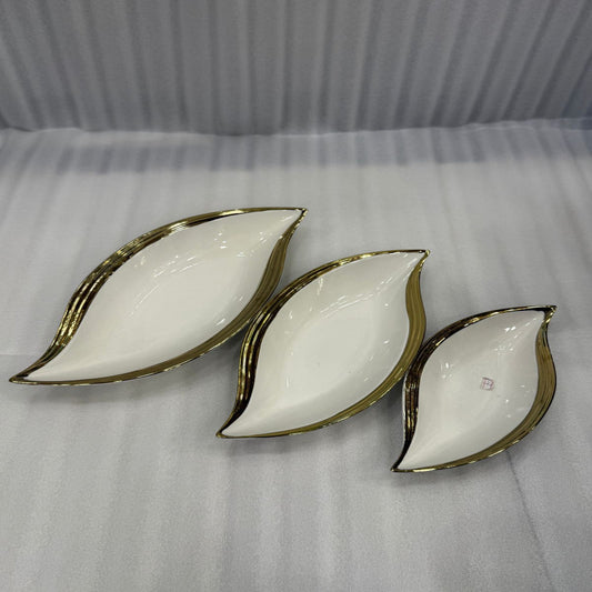 Elegant Porcelain Leaf Platters – 3 Piece Premium White Serving Dish Collection