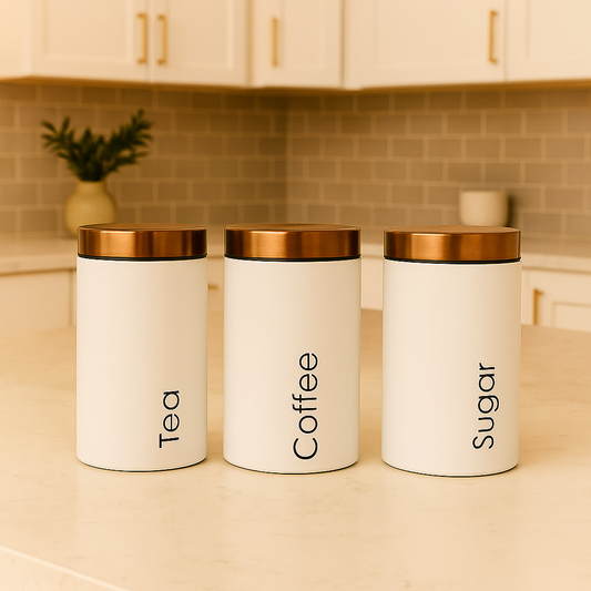 3 Pcs Matte White Metal Kitchen Storage Canisters