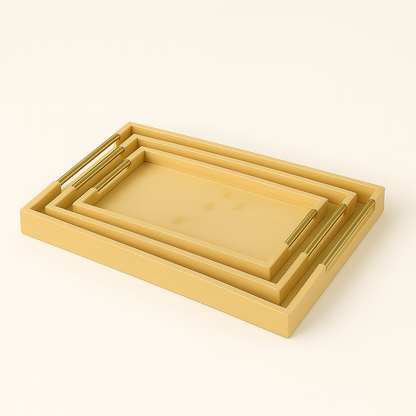 3 Pcs Modern Serving Tray Set (Golden Handle)