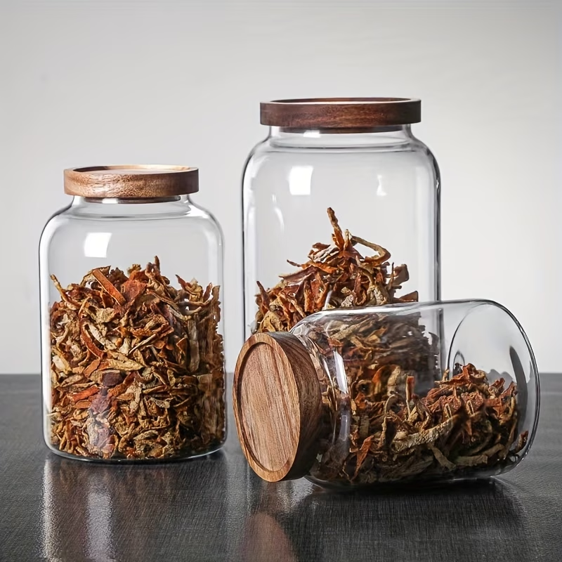 Glass Storage Canister with Airtight Bamboo Lid – Clear Kitchen Jar (1200ml / 2000ml / 2400ml)