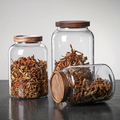 Glass Storage Canister with Airtight Bamboo Lid – Clear Kitchen Jar (1200ml / 2000ml / 2400ml)