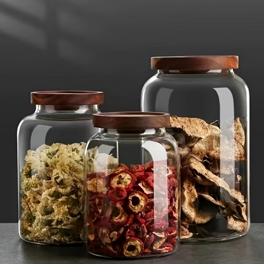 Glass Storage Canister with Airtight Bamboo Lid – Clear Kitchen Jar (1200ml / 2000ml / 2400ml)