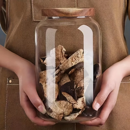 Glass Storage Canister with Airtight Bamboo Lid – Clear Kitchen Jar (1200ml / 2000ml / 2400ml)