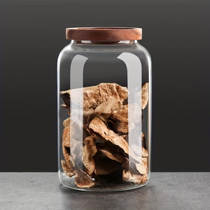 Glass Storage Canister with Airtight Bamboo Lid – Clear Kitchen Jar (1200ml / 2000ml / 2400ml)