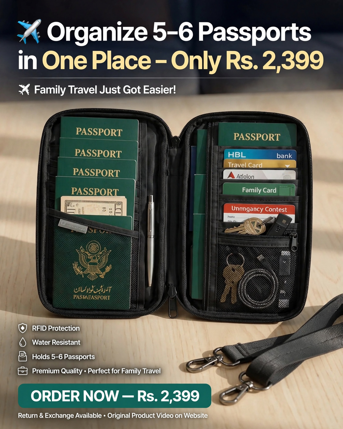 Waterproof Family Passport Holder Travel Wallet – Multi-Passport & Document Organizer