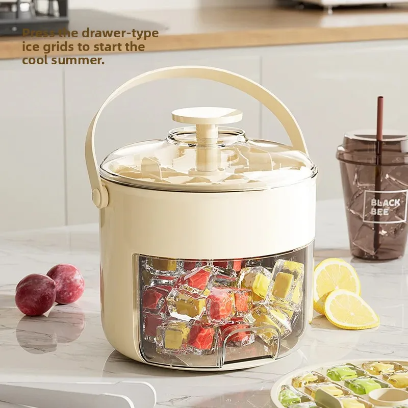 Portable Round Ice Bucket – Drawer Style Large Capacity Ice Tray