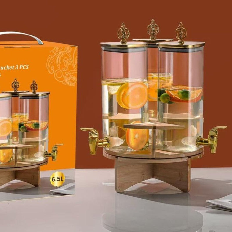 Golden Crown Juice Rotating Glass Dispenser Jar With Rack Drink Dispenser – 6.8 Liter