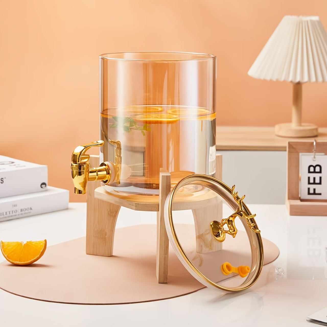 GoldenDeer Glass Dispenser with Airtight Lid and Bamboo Stand