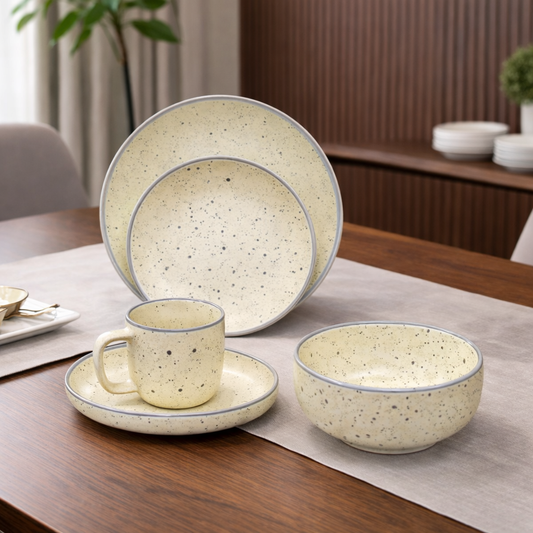 24Pcs Ceramic Dinner Set - Cream Mozzaik Style