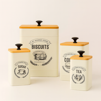 Elegant 4-Piece Cream-Colored Metal Jar Set