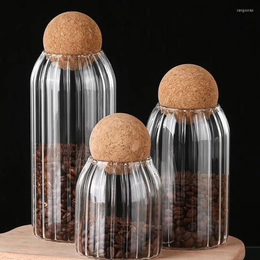 Glass Jar with Round Ball Cork-Pack of 3