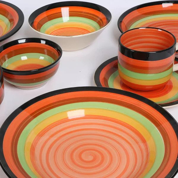 Porcelain Spiral Bowls & Plates Set (Pack of 12)