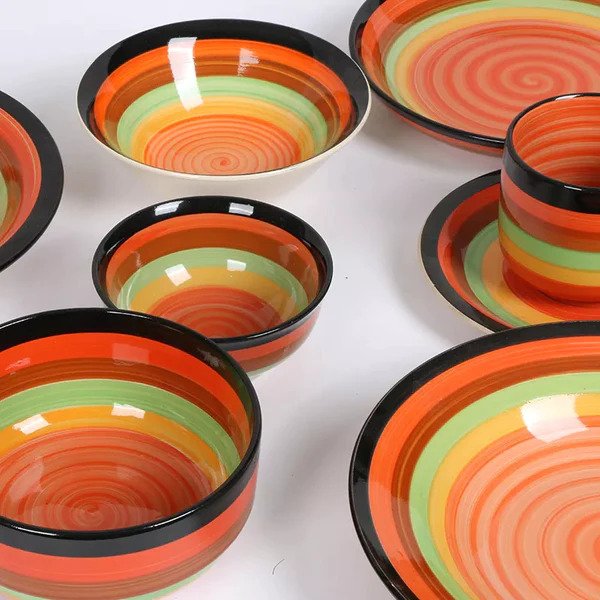 Porcelain Spiral Bowls & Plates Set (Pack of 12)