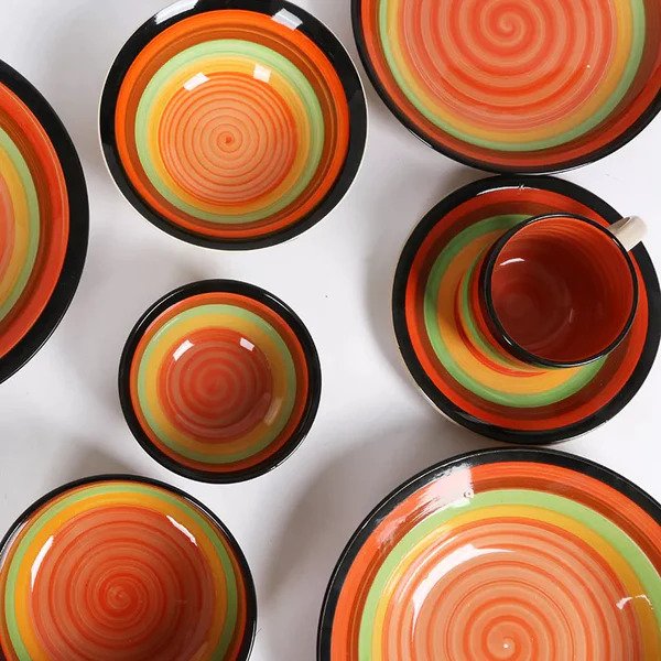 Porcelain Spiral Bowls & Plates Set (Pack of 12)