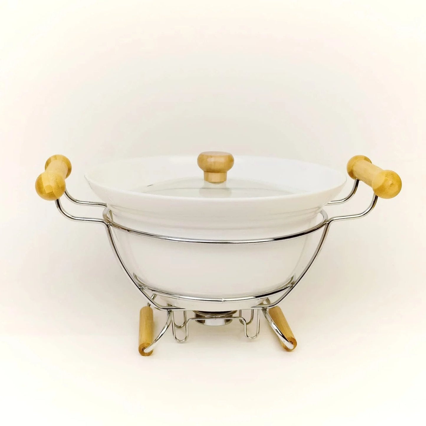 Ceramic Food Warmer With Glass Lid & Metal Stand