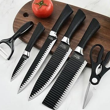 6 pcs Stainless Steel Black Knife Set