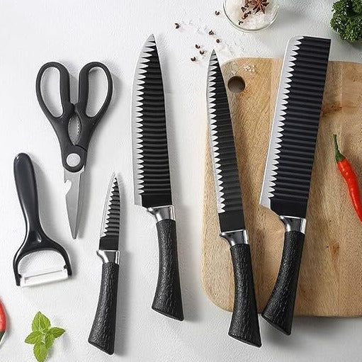 6 pcs Stainless Steel Black Knife Set