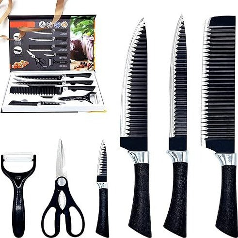 6 pcs Stainless Steel Black Knife Set