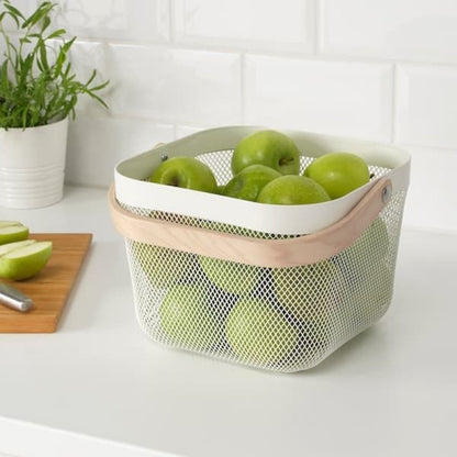 Modern Metal Mesh Fruit Basket with Wooden Handle – Stylish Kitchen Counter Storage for Fruits and Vegetables | Adornia.pk