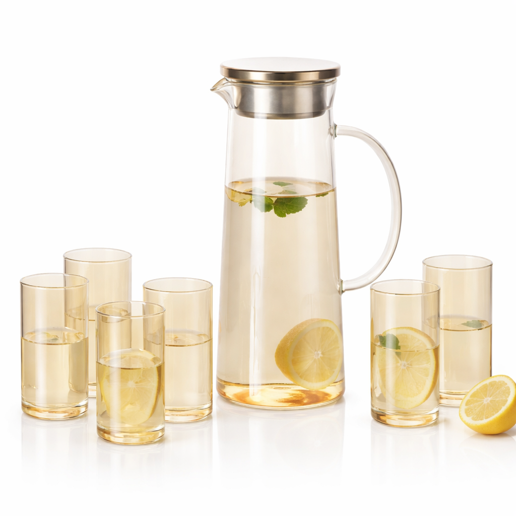7-Piece Glass Water Set with Jug, Lid & glasses – Elegant Table Serving Set
