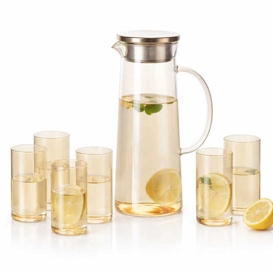 7-Piece Glass Water Set with Jug, Lid & glasses – Elegant Table Serving Set