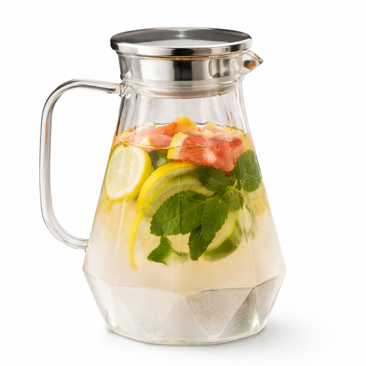 Clear Glass Water Jug with Stainless Steel Lid – Elegant Everyday Serving Pitcher