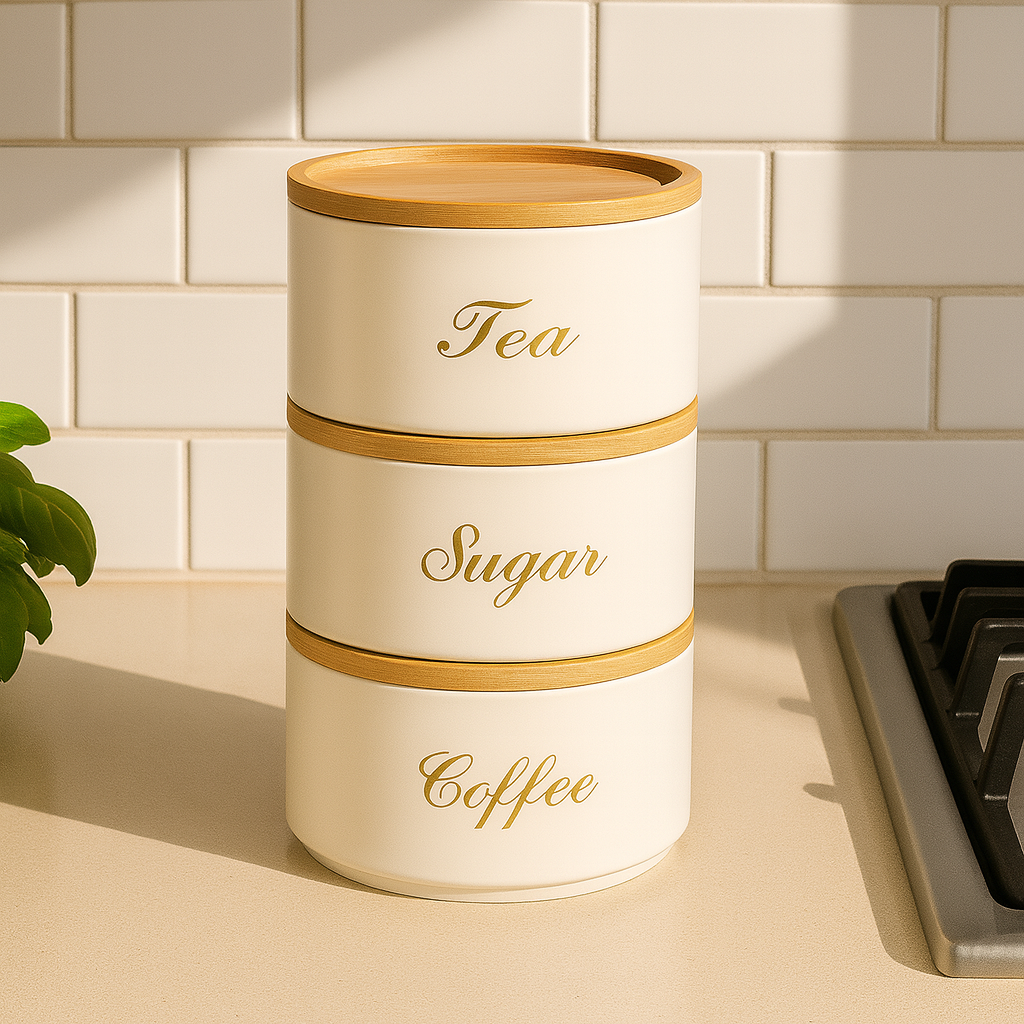 Stacking Metal Canister Set - White