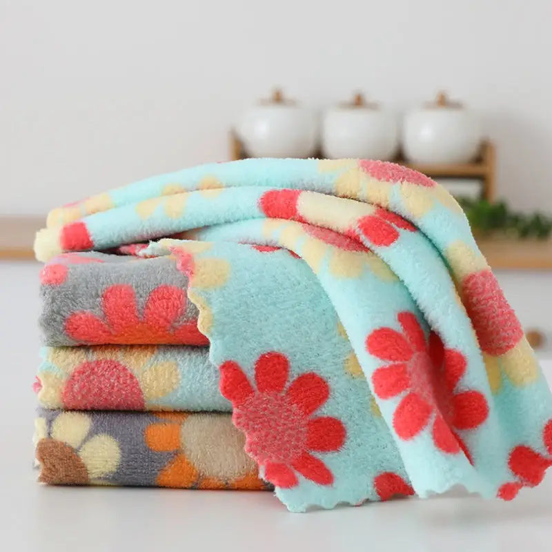 Floral Pattern Soft Cotton Face Towels – Absorbent & Quick-Dry Washcloths for Bathroom & Travel (Set of 5)