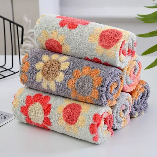 Floral Pattern Soft Cotton Face Towels – Absorbent & Quick-Dry Washcloths for Bathroom & Travel (Set of 5)
