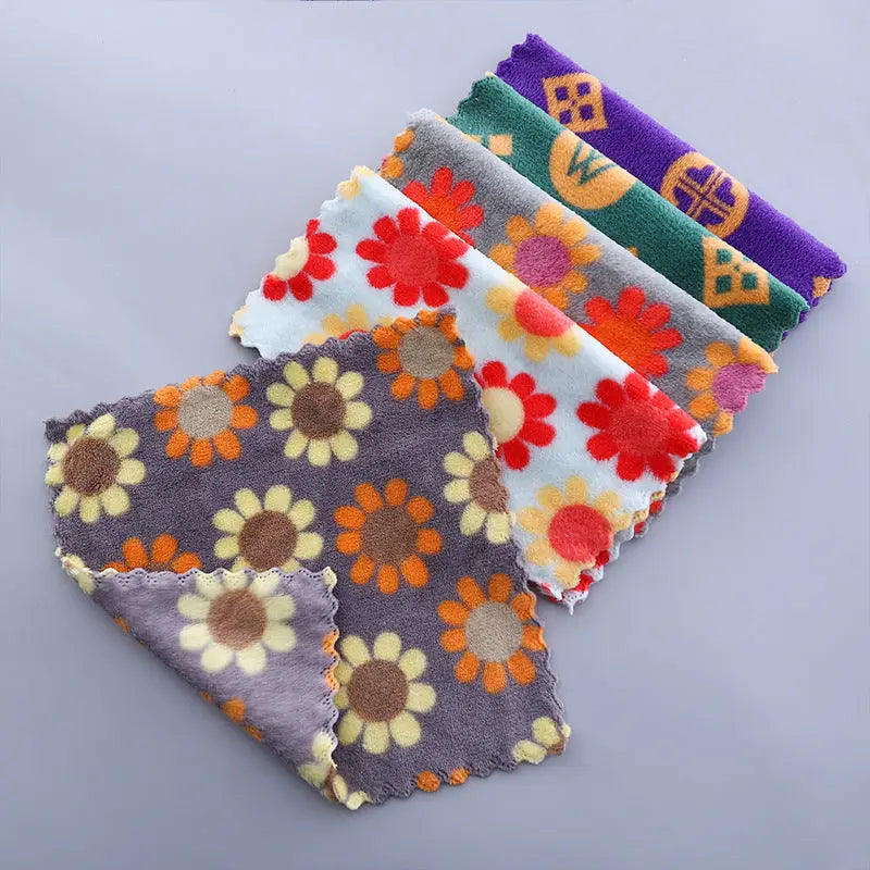 Floral Pattern Soft Cotton Face Towels – Absorbent & Quick-Dry Washcloths for Bathroom & Travel (Set of 5)