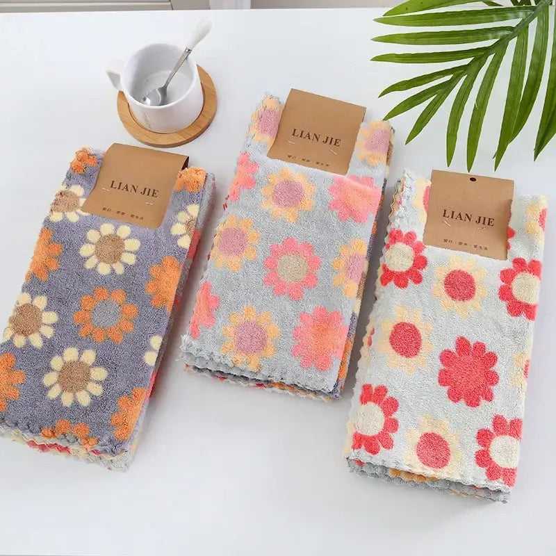 Floral Pattern Soft Cotton Face Towels – Absorbent & Quick-Dry Washcloths for Bathroom & Travel (Set of 5)