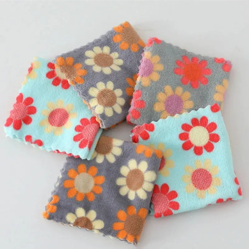 Floral Pattern Soft Cotton Face Towels – Absorbent & Quick-Dry Washcloths for Bathroom & Travel (Set of 5)