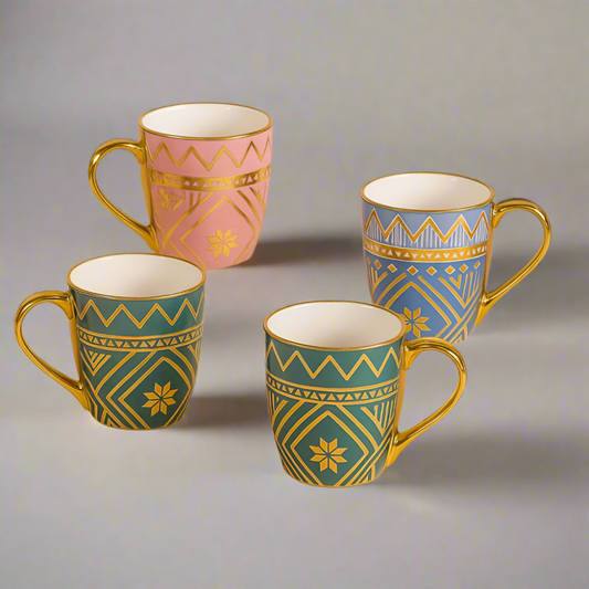 Luxury Geometric Ceramic Mug with Gold Handle | Elegant Coffee & Tea Cup for Home, Office & Café