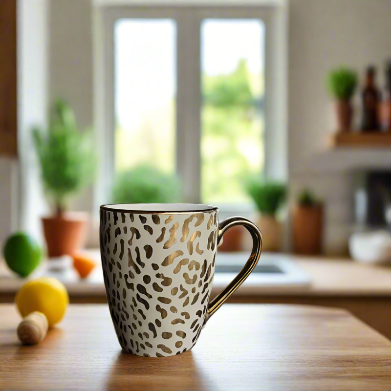 Luxury Gold Leopard Print Ceramic Mug | Stylish Coffee & Tea Cup for Home & Office